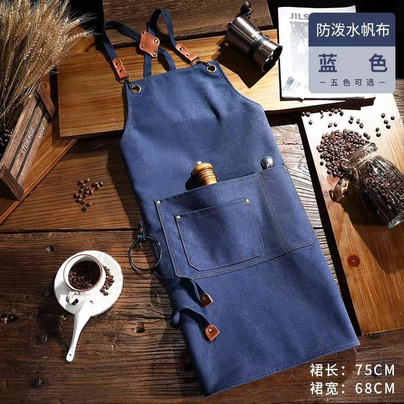 Factory Waterproof Canvas Apron Custom Printed Catering Kitchen Workwear Dirt-resistant Cross-border Advertising Foreign Trade Wholesale