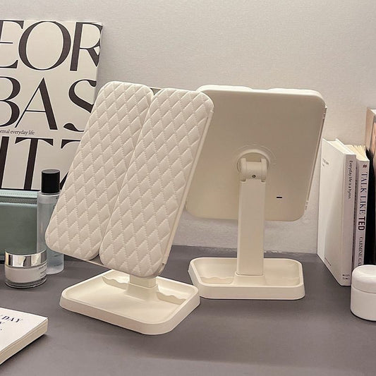 LED Makeup Mirror Desktop with Light Three-Sided Folding Magnifying Internet Celebrity Dormitory Desktop Beauty Bedroom Dressing Mirror