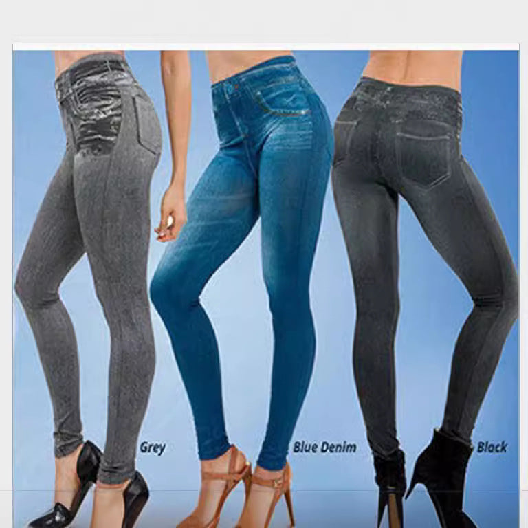 Yiwu Factory 3Color8Code tv Women's Imitation Denim Leggings Spring and Autumn High Waist Outer Wear One-piece Pants Cross-border Women's Pants