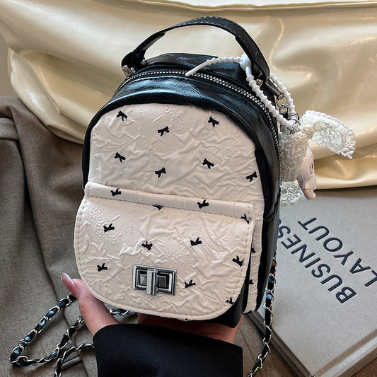 Foreign Trade Color-Block Niche Women's Backpack2025Spring and Summer New Mini Versatile Chain Super Popular Double Shoulder Small Bag