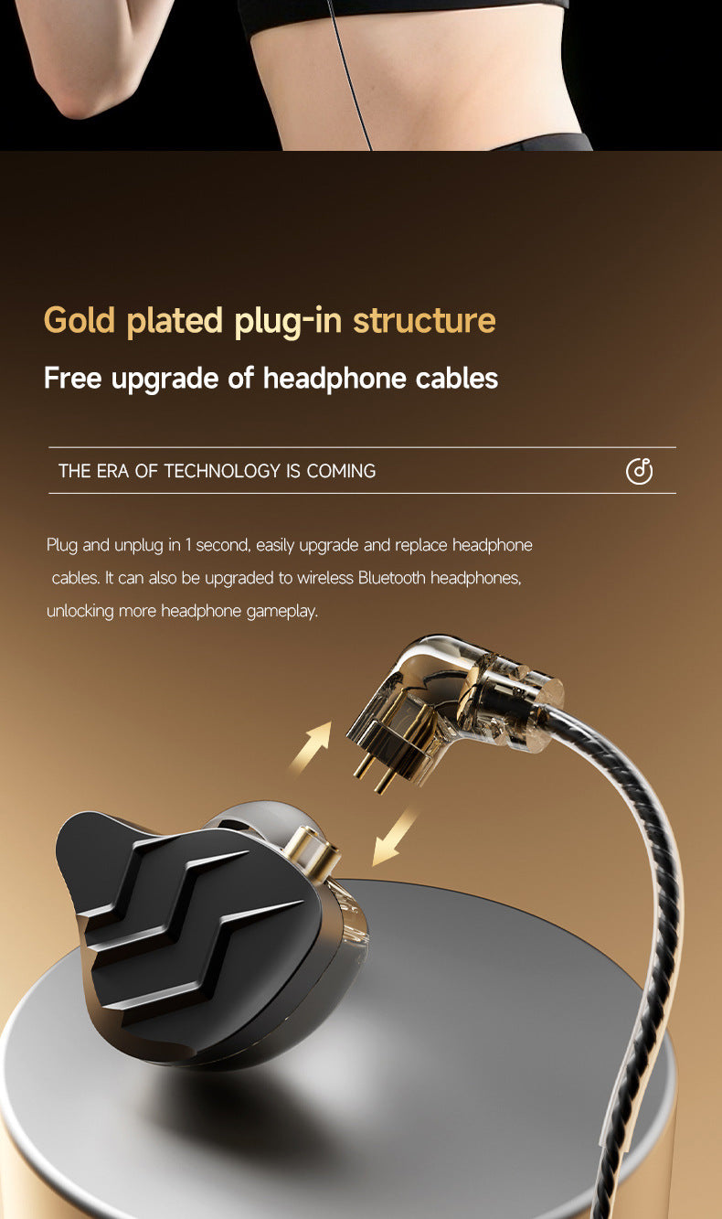 Cross-border new in-ear sports headphones with interchangeable cables, plug-in gaming style HIFI Dynamic Wired Earphones for Mobile Phones