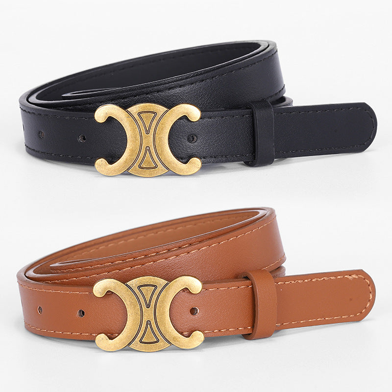 Women's English Letter Smooth Buckle Belt Versatile Jeans Decoration Fashion Trendy Internet Celebrity Fashion Waist Belt