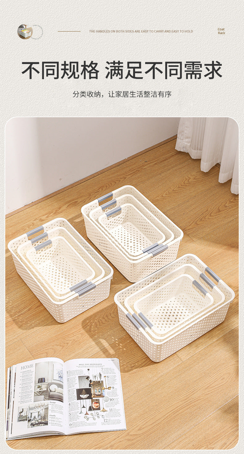 Japanese Style Kitchen Plastic Storage Basket Household Hollow Out Organizer Storage Box Handheld Bathroom Desktop Cosmetic Storage Basket