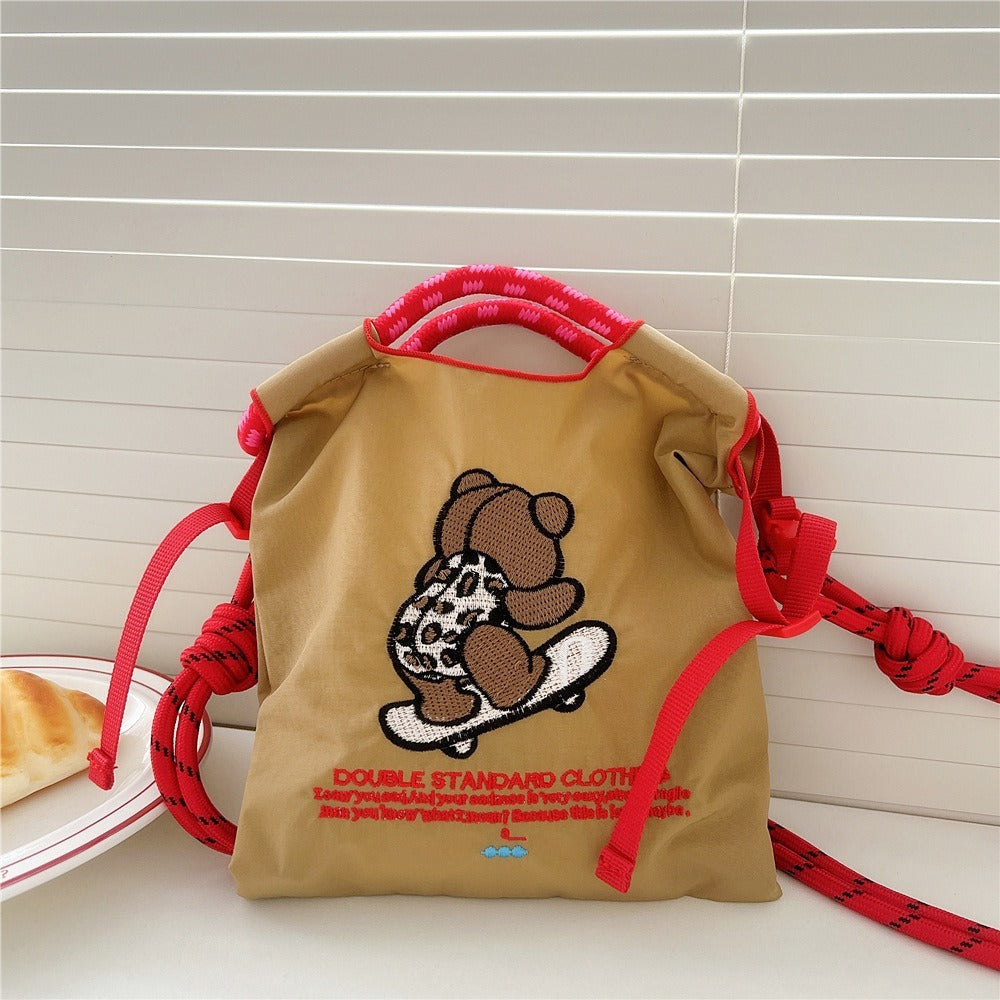Japanese Style BallChain Same Style Eco-Friendly Embroidered Shopping Bag Nylon Fabric Floral Handheld Niche Fashion Shopping Bag