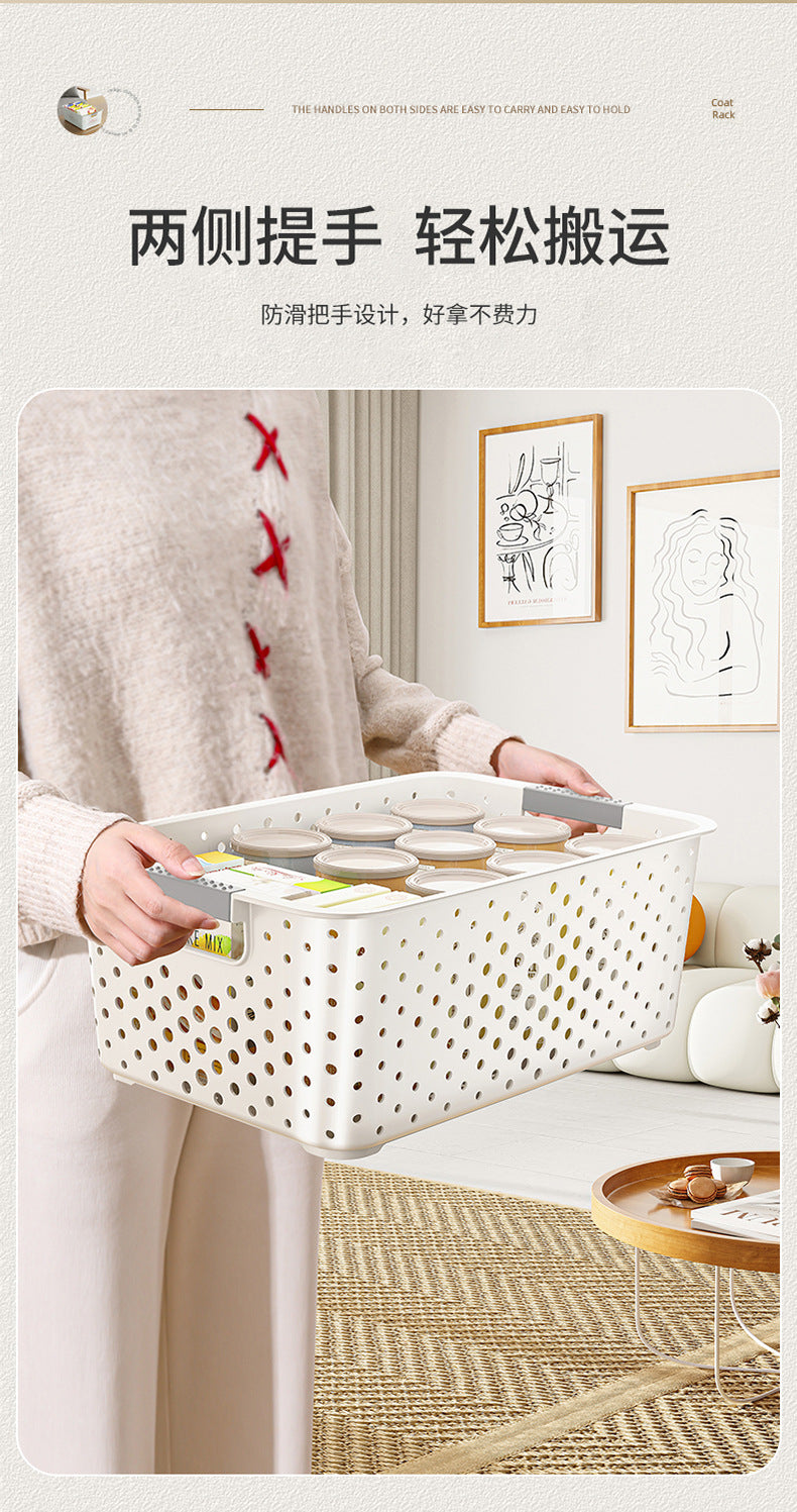 Japanese Style Kitchen Plastic Storage Basket Household Hollow Out Organizer Storage Box Handheld Bathroom Desktop Cosmetic Storage Basket