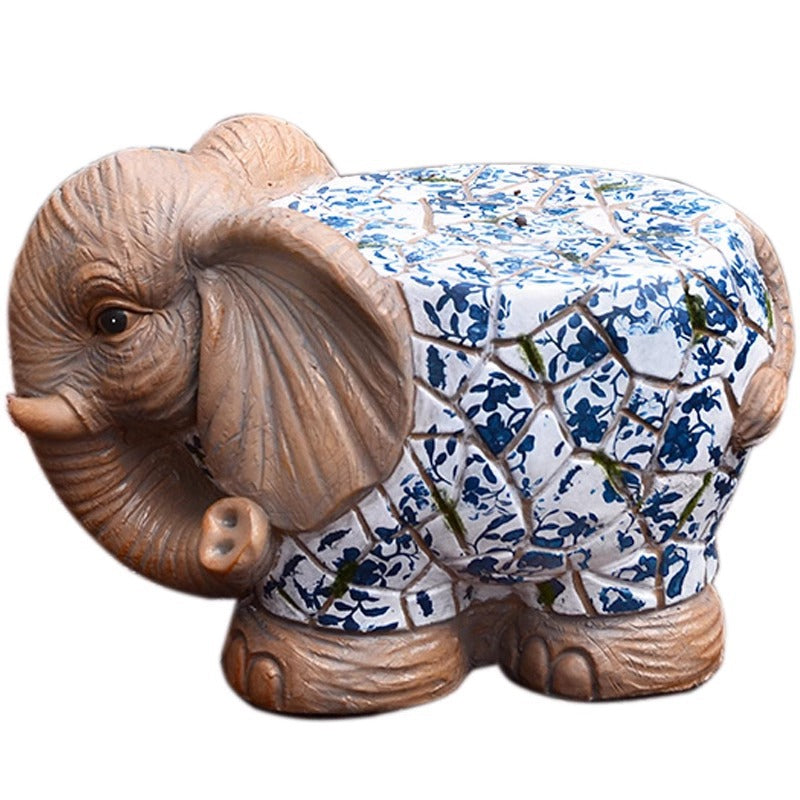 Cartoon Courtyard Animal Decoration Ornament Blue and White Elephant Stump Courtyard Garden Flower Pot Base Balcony Outdoor Chair