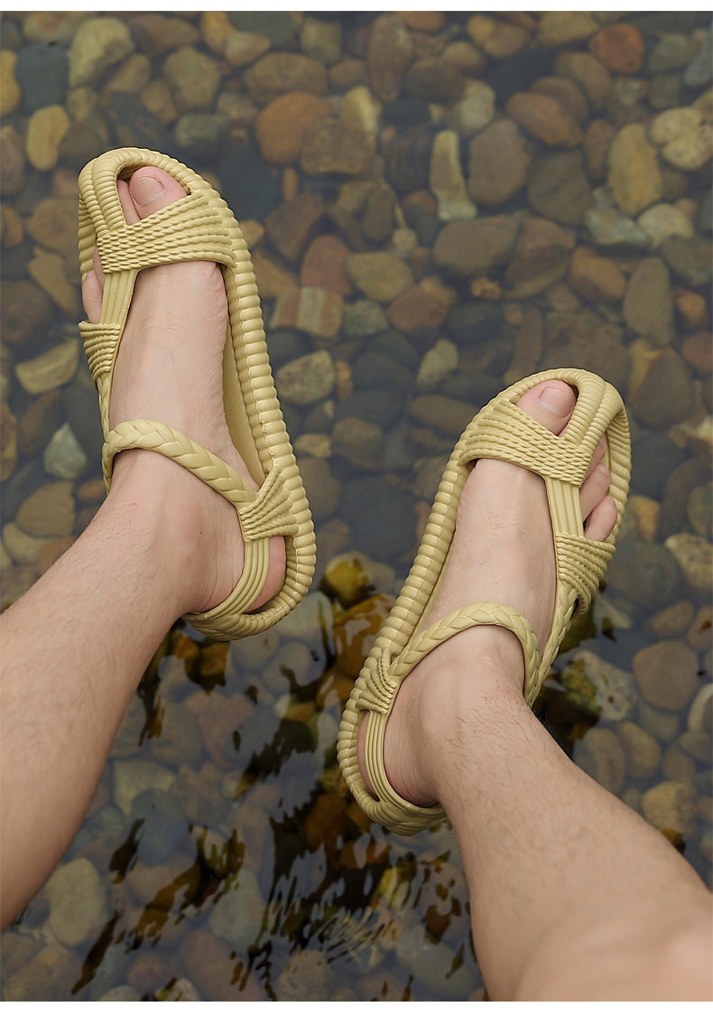 Men's Summer Straw Sandals Hollow Handmade Woven Roman Sandals Vietnamese Slippers Soft Sole Personality Beach Sandals