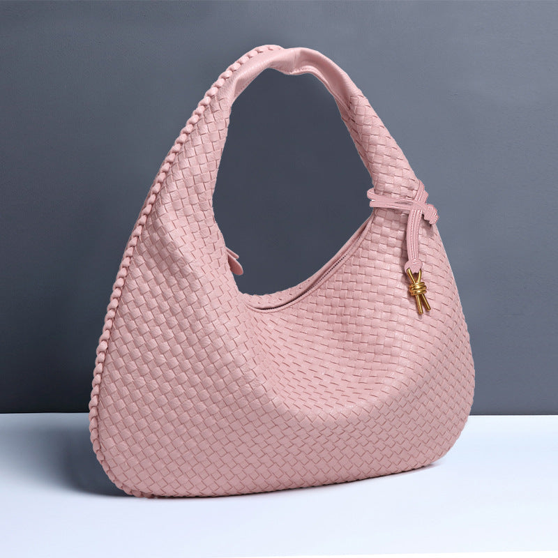 2025New Crescent Moon Women's Bag Fully Handwoven Handheld Dumpling Bag Fashionable Versatile European and American Style Single Shoulder Underarm Bag