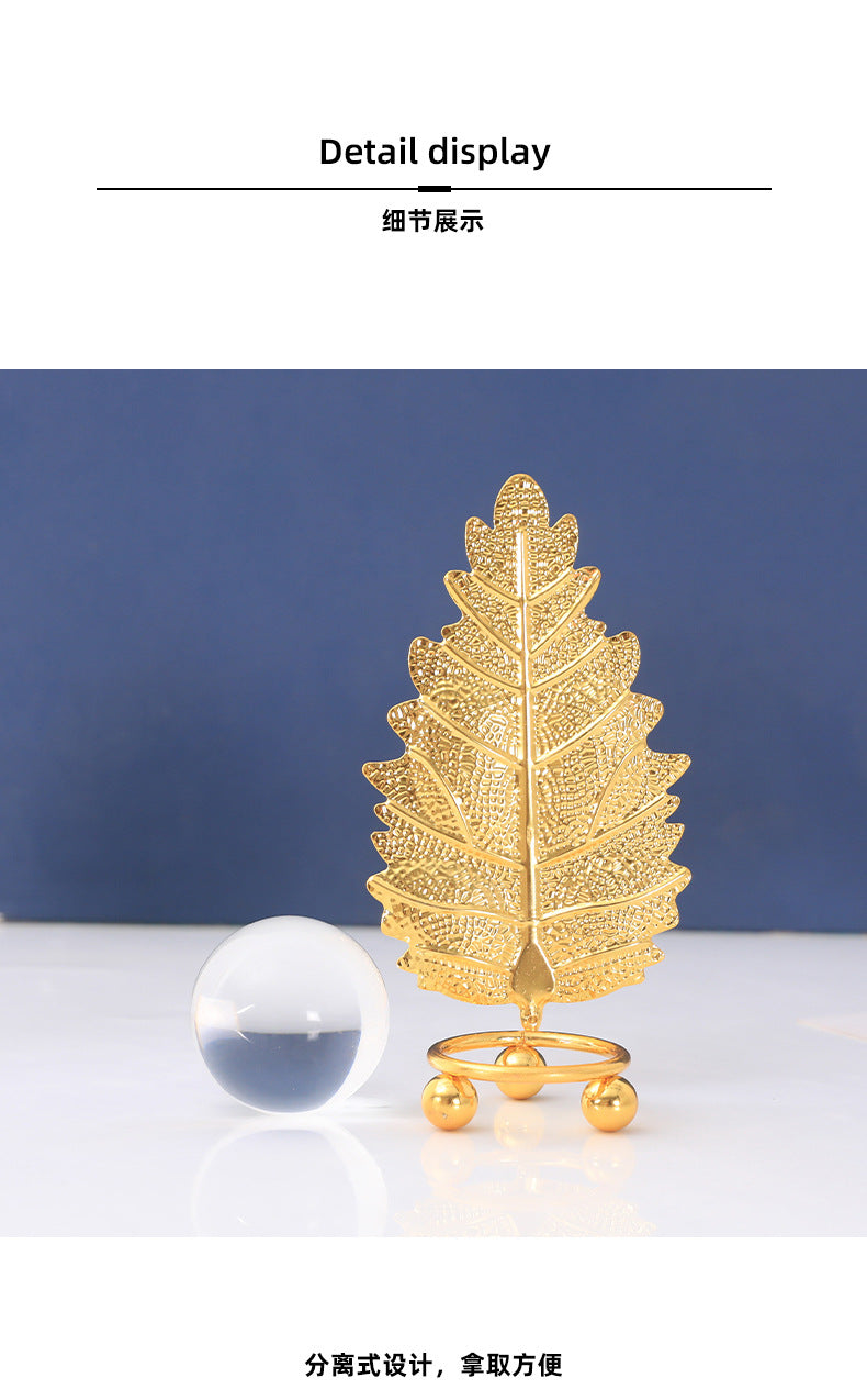 Nordic Light Luxury Metal Leaf Crystal Ball Ornament for Study Room Bookshelf Wine Frame Model Room Entrance Decoration Ornament