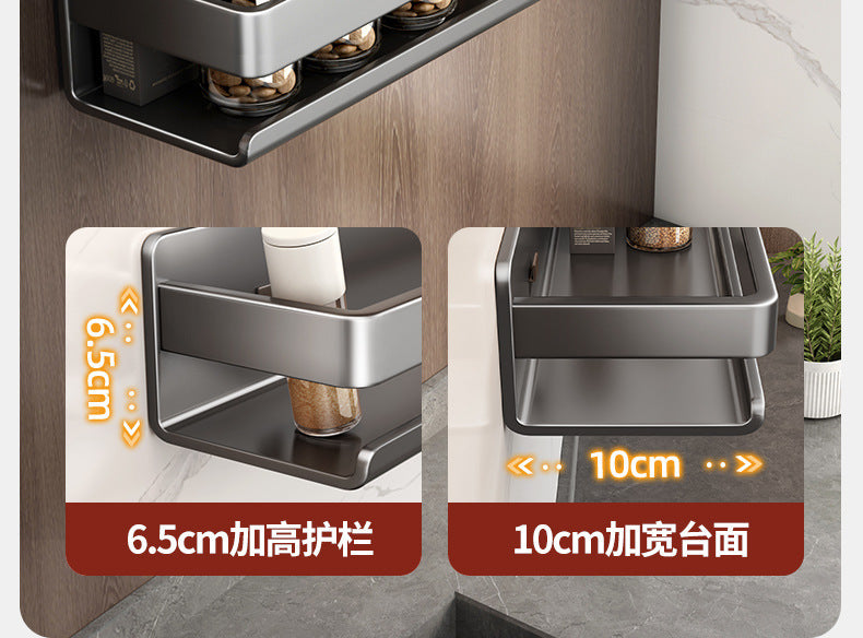 Wall-Mounted Stainless Steel Kitchen Storage Rack Multi-Functional Organizer Tool No-Drill Hanging Rack Spice Rack
