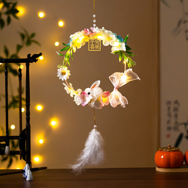 Mid-Autumn Festival Rabbit Lantern Finished Product Handheld Glowing Jade Rabbit Lantern Lotus Lantern Hanfu diy Handcrafted Ancient Style Props
