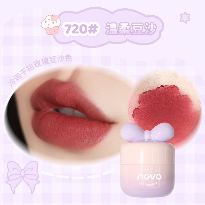 NOVO Little Mushroom Milk Jar Lip Mud Lip Jelly Velvet Matte Waterproof Lipstick Not Easy To Fade Non-stick Cup Lipstick Makeup