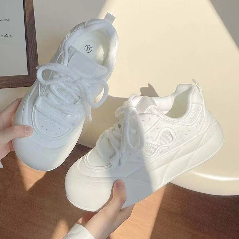 Women's Thick-Soled Height-Increasing White Sneakers2025New Autumn Milk fufu Shoes Casual Sports Sneakers Big Toe Loafers