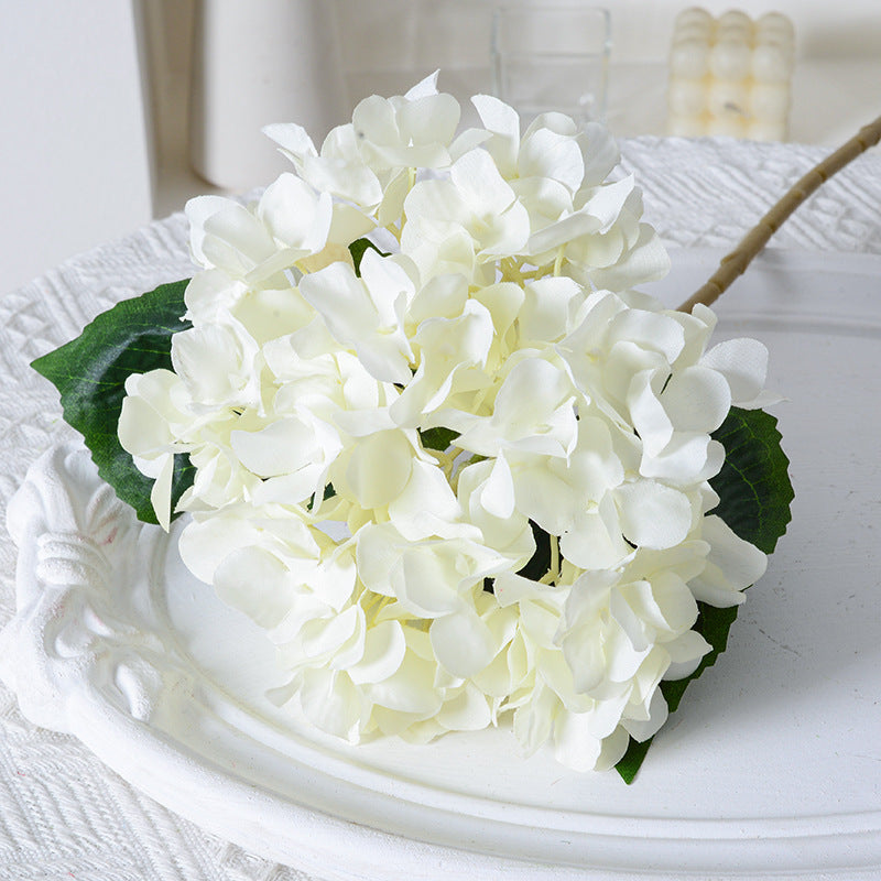 Artificial Hydrangea with Leaves for Wedding Decoration, Artificial Silk Flowers, Archway Flowers, Home Decor Fake Flowers, Single Artificial Flowers