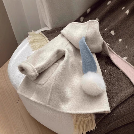 Girls' Wool Coat with Fleece Lining and Thickened2024Autumn and Winter New Cute Baby Girl Stylish Korean Children's Clothing Wool Coat