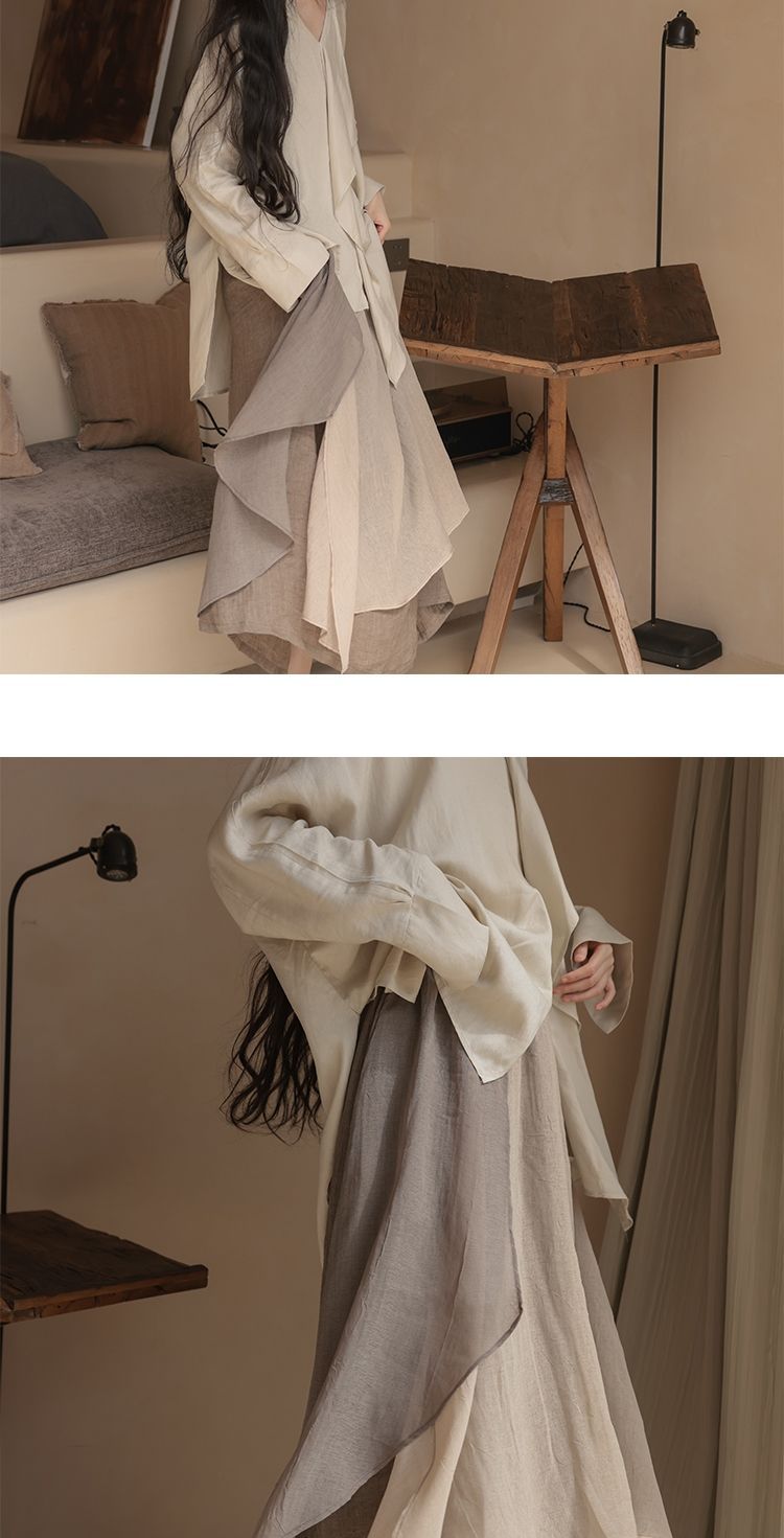 chic Minimalist Wave Long Irregular Patchwork Solid Color Midi Skirt Low Suit Quiet Style Salted Niche