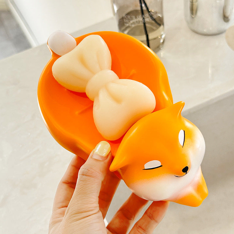 New Cute Corgi Soap Dish for Bathroom, Water Draining Soap Holder, No Drilling Required, Sink Soap Tray Storage