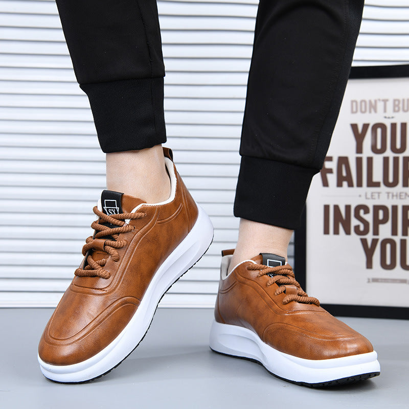 Men's Lace-up PU Waterproof Casual Leather Shoes Solid Color Shallow Mouth Soft Sole Soft Surface Low-top Men's Single Shoes Business Shoes