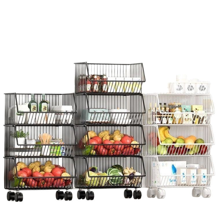 Kitchen Storage Rack Multi-layer Floor-standing Fruit Vegetable Household Mobile Trolley Toy Basket Organizer