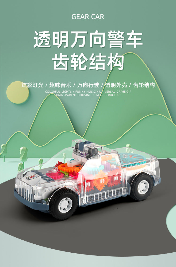 Mid-Autumn Festival Gift for Babies: Handheld Music Toy Car Lantern, Children's Electric Transparent Gear Flashing Police Car Lantern