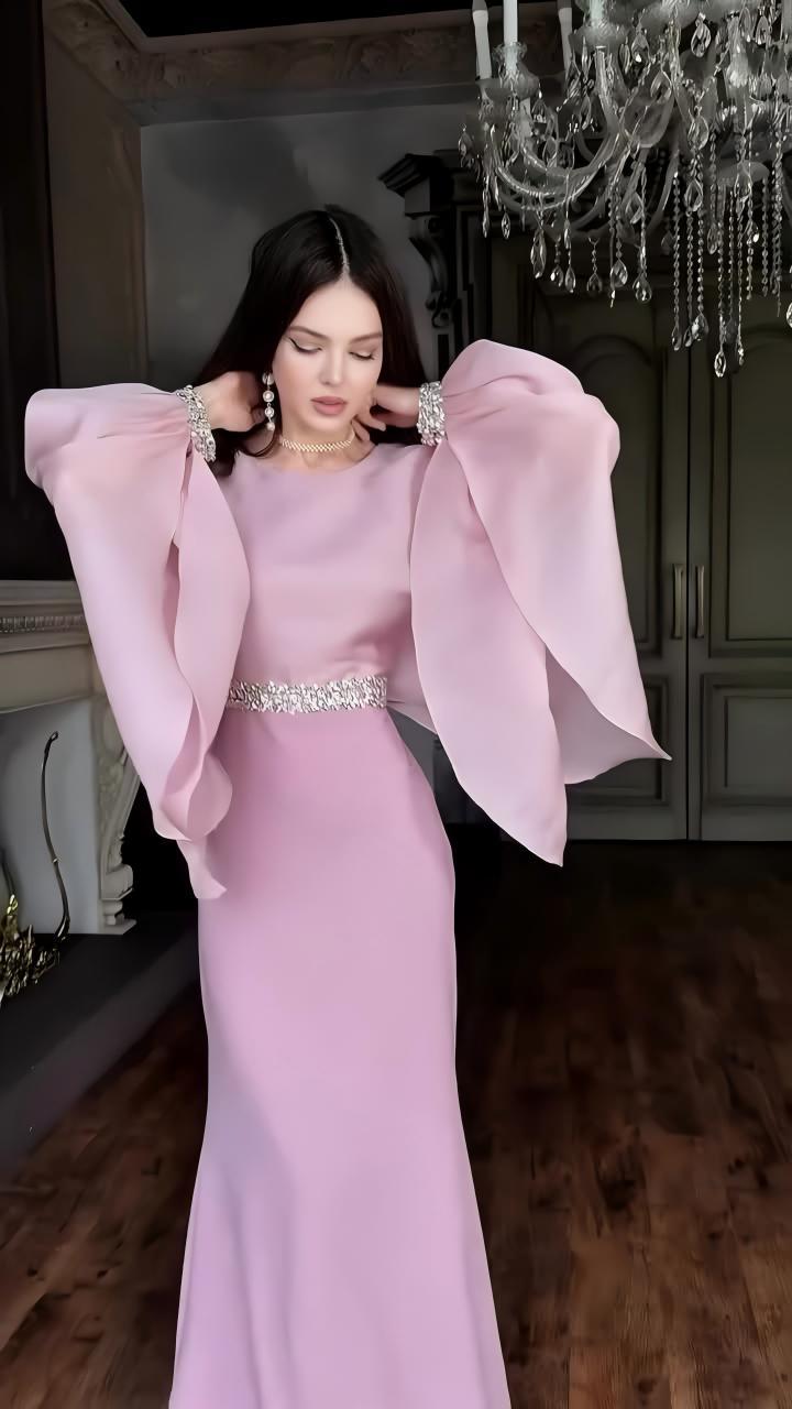 2025New AliExpress Amazon Dubai Spring Summer Solid Color Beaded Crystal Chain Satin Fashion Dress for Women