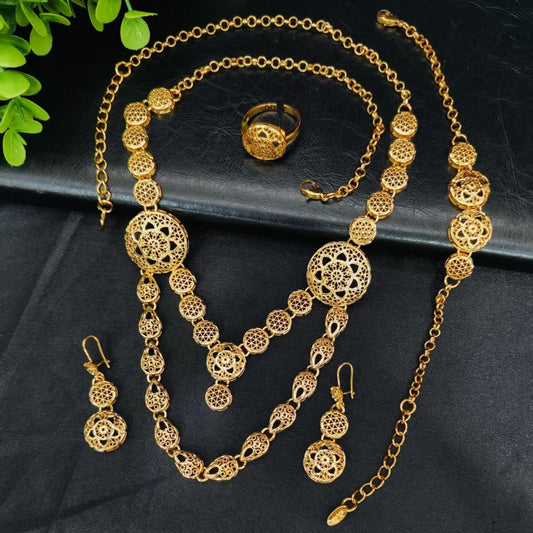 Hot Sale Recommendation Dubai24K Gold Women's Jewelry Set Middle Eastern Bride Necklace Earrings Ring Bracelet Four-Piece Set