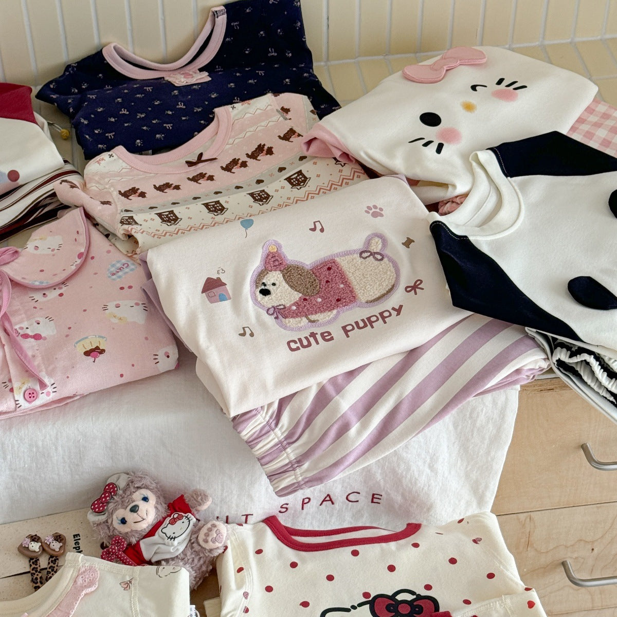 Girls A Pajama Set2025Autumn Girls Korean Style Homewear Baby Cute Cartoon Print Two-Piece Set Trendy
