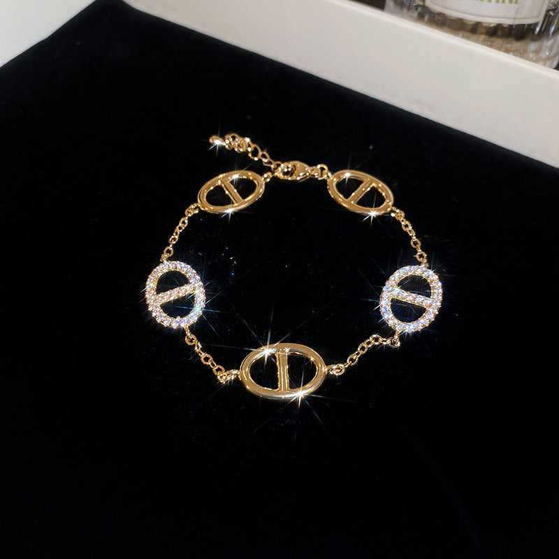 Zircon Star Pig Nose Double Layer Bracelet Niche Light Luxury High-end Versatile Fashion Commuting Vintage Jewelry