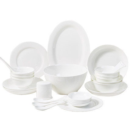 Tangshan Bone China Pure White Underglaze Color Bowl and Plate Set Household Combination Tableware Set Bowl Plate Dish Gift Box High Temperature Porcelain