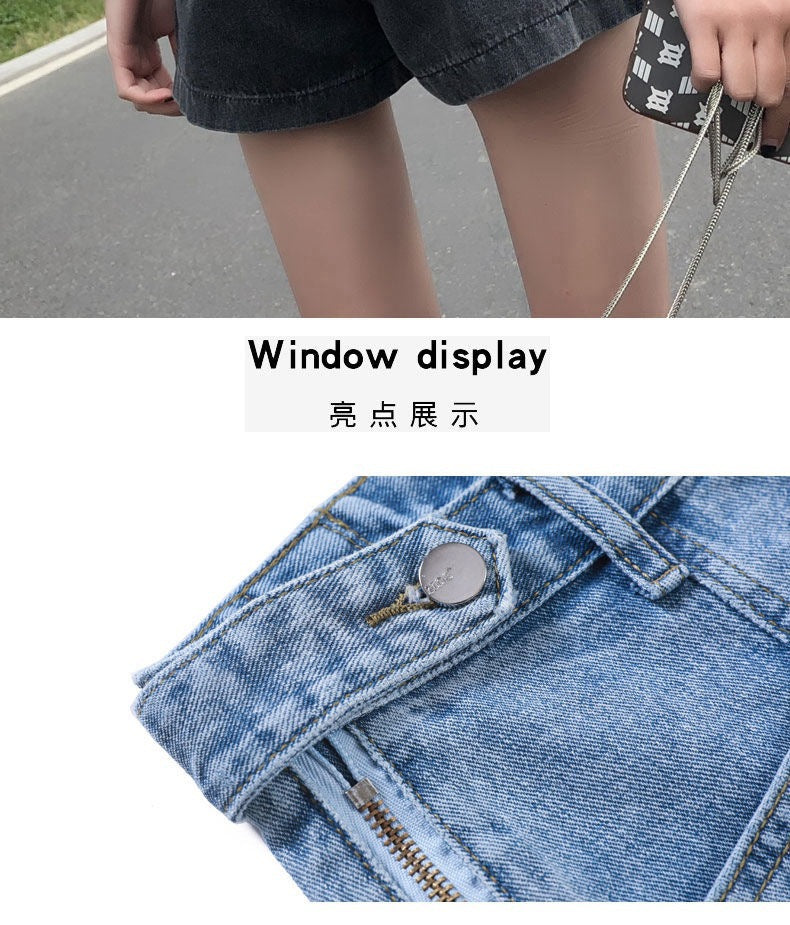 Side Zipper High Waist Denim Shorts Women Summer Loose Fit2025New Year's Slimming Letter Print Wide-Leg Hot Pants Trend
