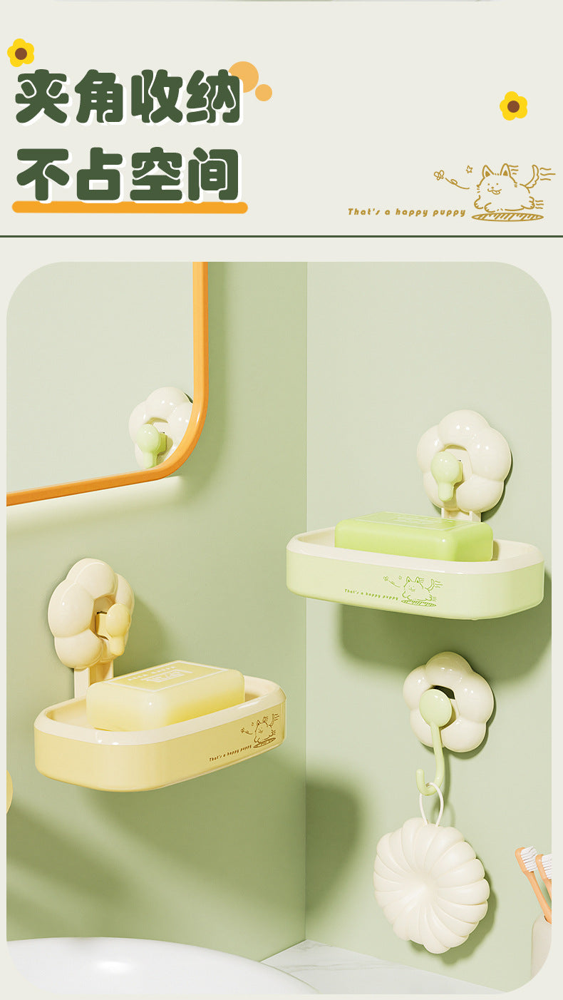 Bathroom Suction Cup Soap Holder, Multi-Functional, No Drilling Required, Creative Wall-Mounted Soap Box, Draining Bathroom Soap Holder