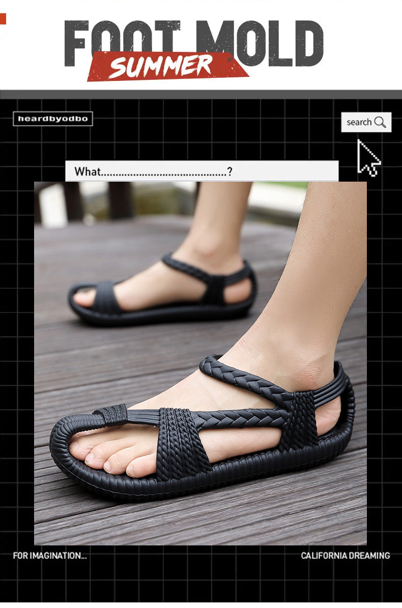 Men's Summer Straw Sandals Hollow Handmade Woven Roman Sandals Vietnamese Slippers Soft Sole Personality Beach Sandals