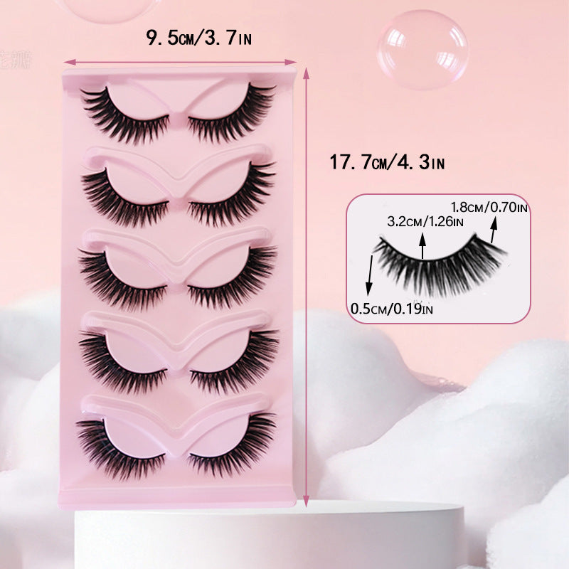 Cross-border shipping European and American style5Pair of Fox Series Slanted False Eyelashes Natural Style One-Piece Black Stem Cat Eye False Eyelashes
