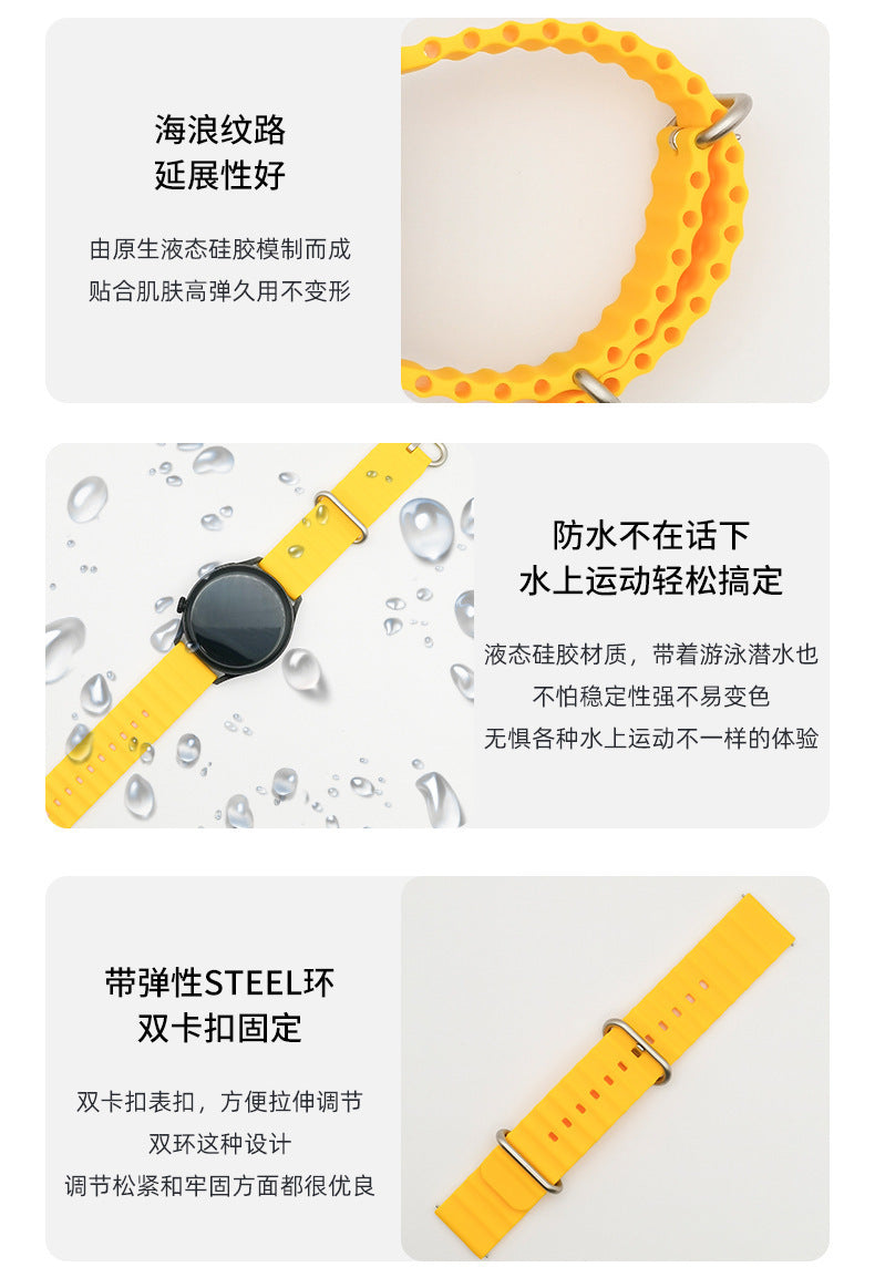 Wholesale new model compatible with Samsung Huawei watch Ocean Silicone Strap Official Same Style Solid Color Double Buckle Silicone Strap