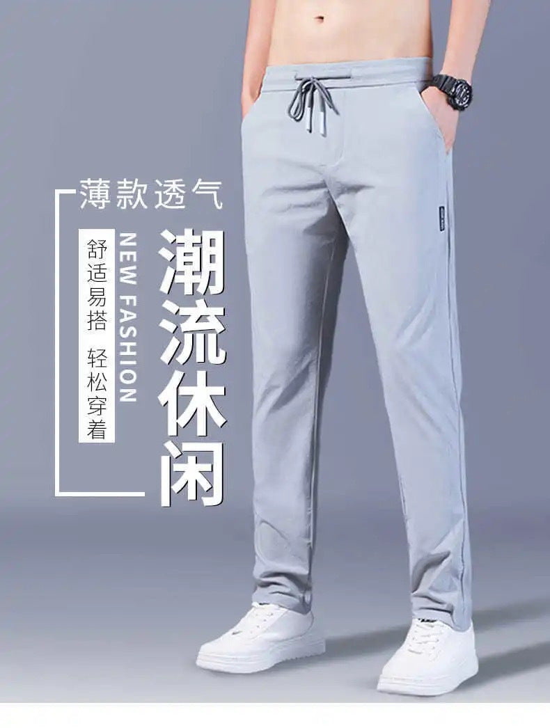 Men's Ice Silk Pants Loose Breathable Straight Slim Casual Pants Summer Thin Long Pants Stretch Men's Sports Wholesale
