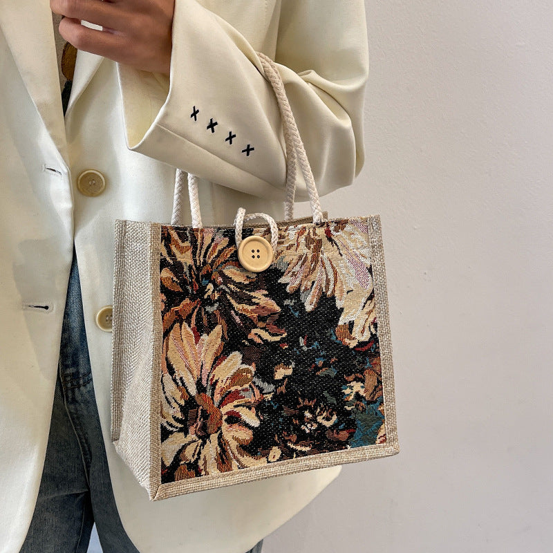 Student Korean Style Handbag Women Fashion Linen Lunch Bag New Japanese Style ins Canvas Tote Lunch Box Bag