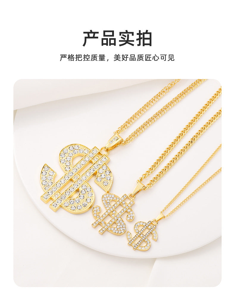 Factory Direct Supply Exquisite Fashion Necklace Imitation Dollar Sign Diamond-Encrusted Jewelry Pendant In Stock Wholesale Luxury
