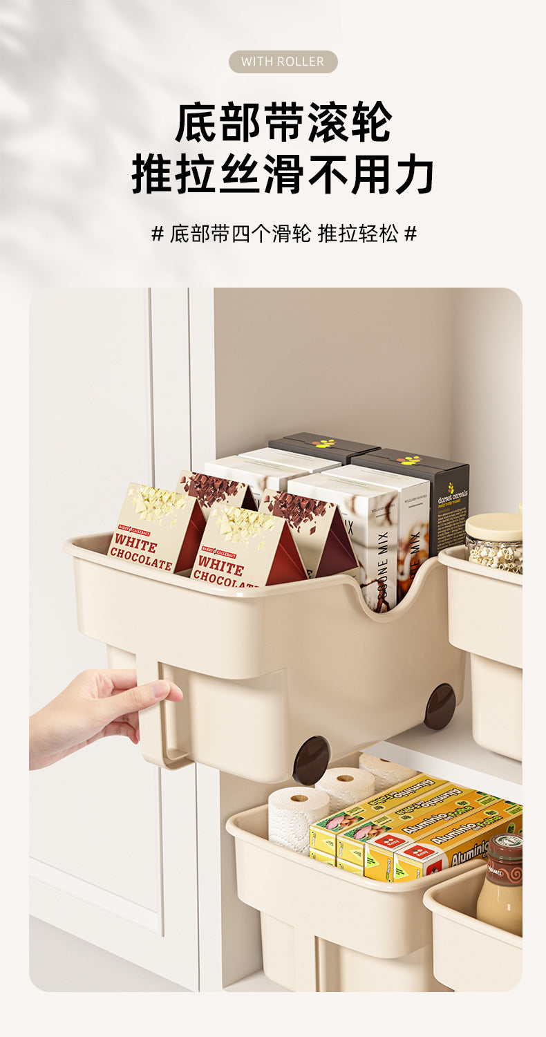 25New Year Storage Box PP Kitchen Cabinet with Handle and Wheels, Toy Spice Cabinet, Storage Box