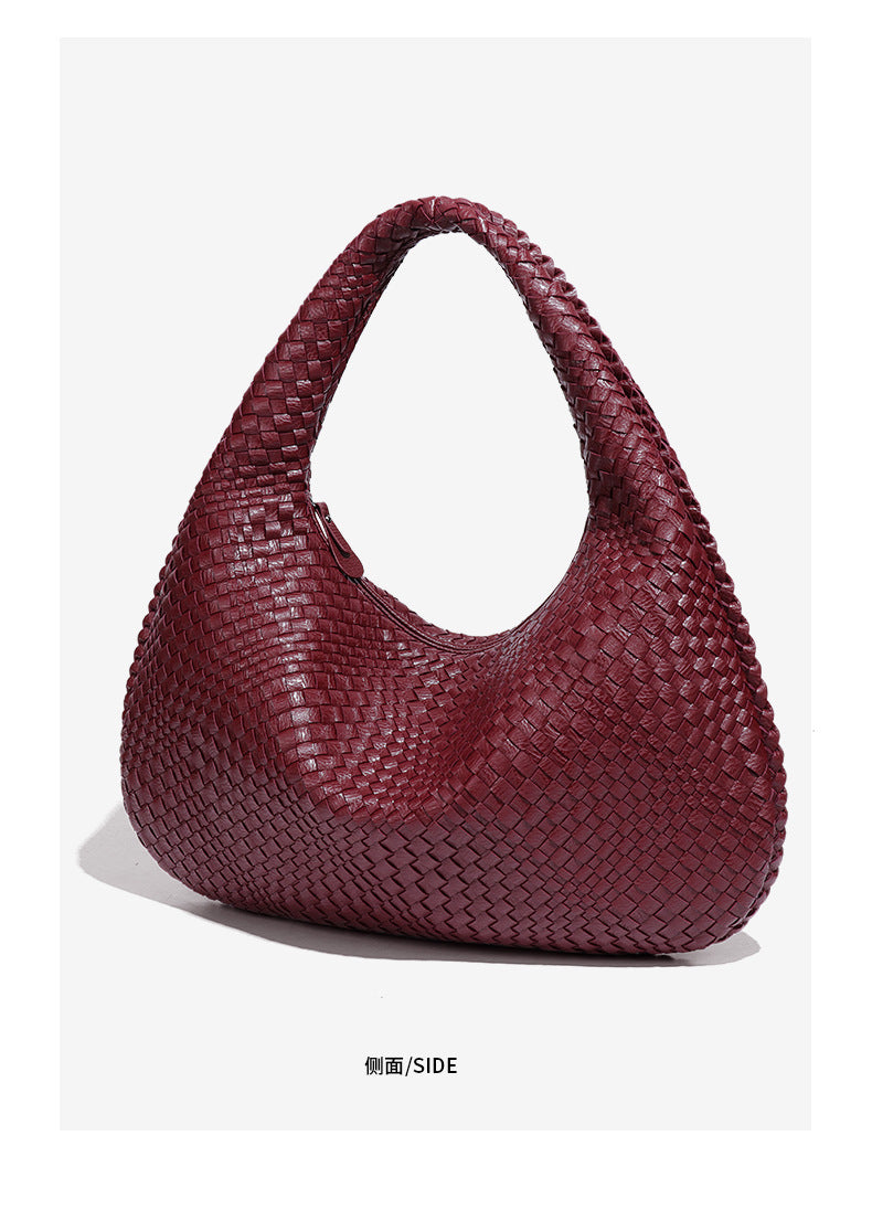 2025New Crescent Moon Women's Bag Fully Handwoven Handheld Dumpling Bag Fashionable Versatile European and American Style Single Shoulder Underarm Bag