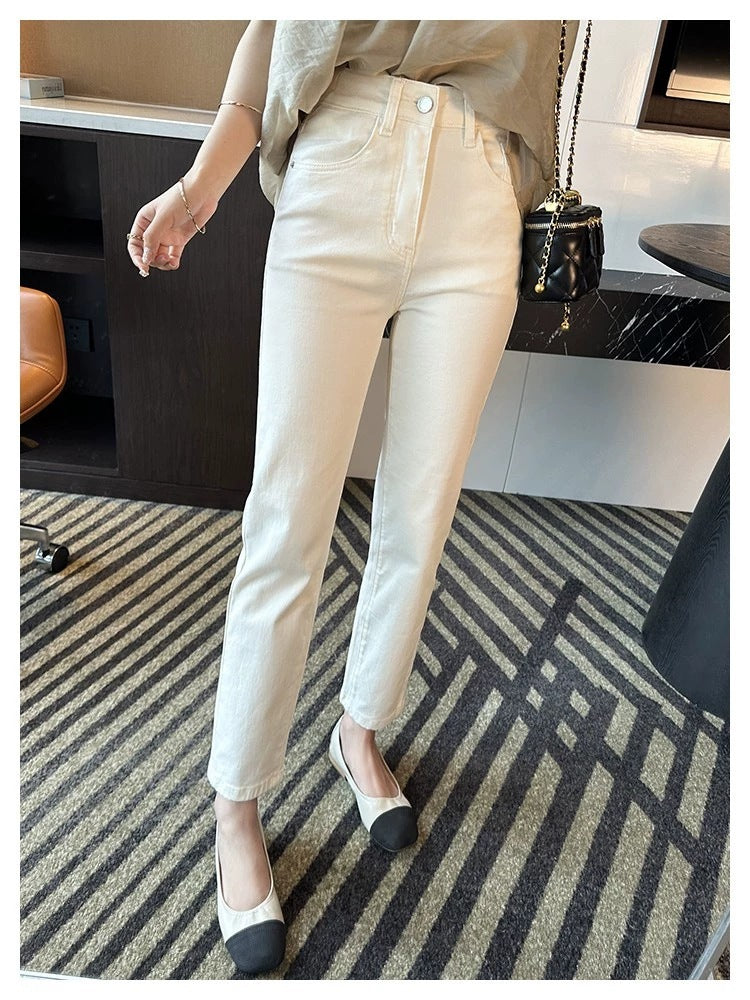 Thin and Soft Mask Pants!Summer Thin Jeans for Women Slimming Petite Nine-point Narrow Straight-leg Pants