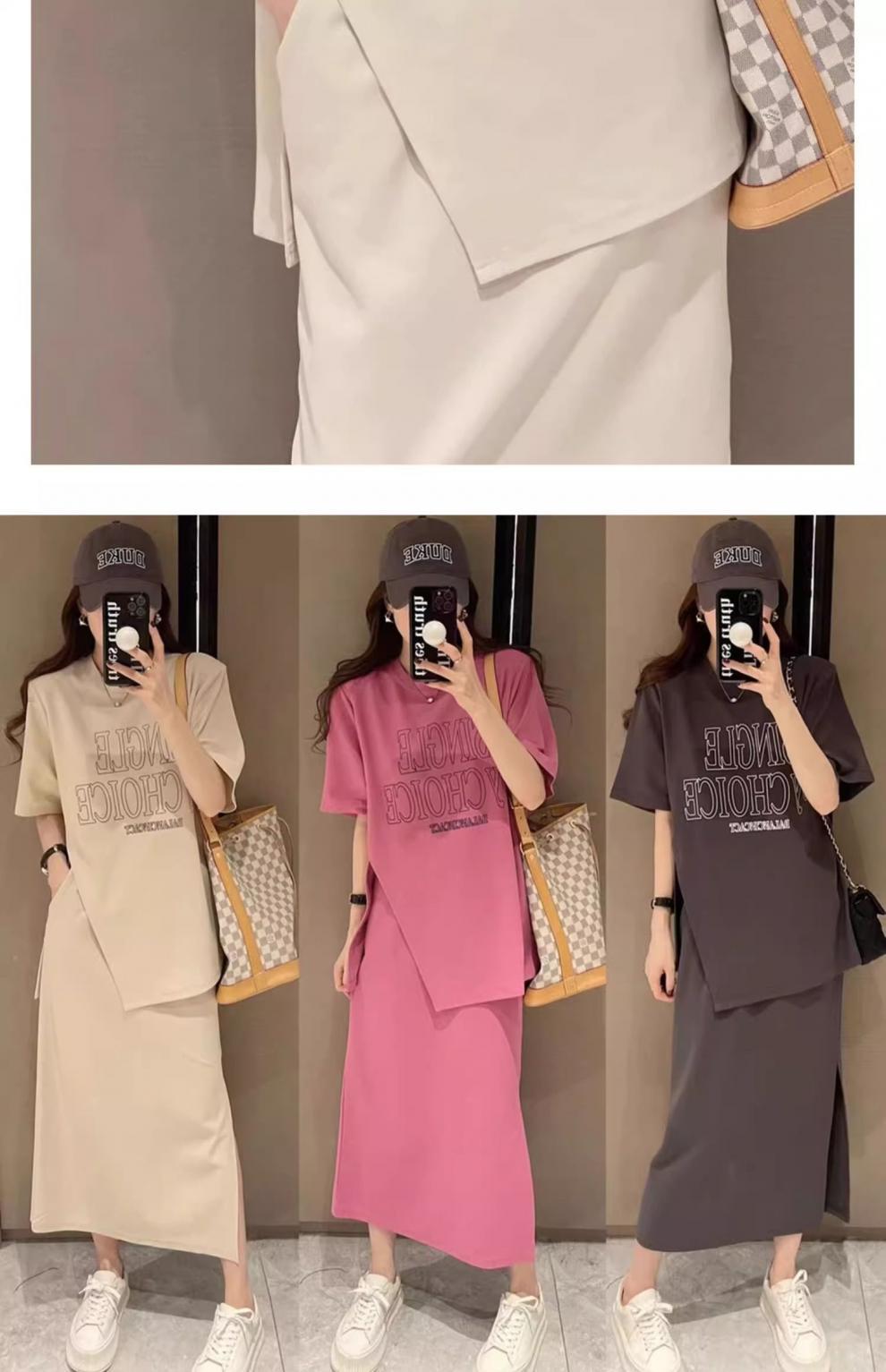 Plus Size Women's Summer Fashion Set European Style Belly Covering Slimming Skirt Two-Piece Set for Chubby Women mm300Jin
