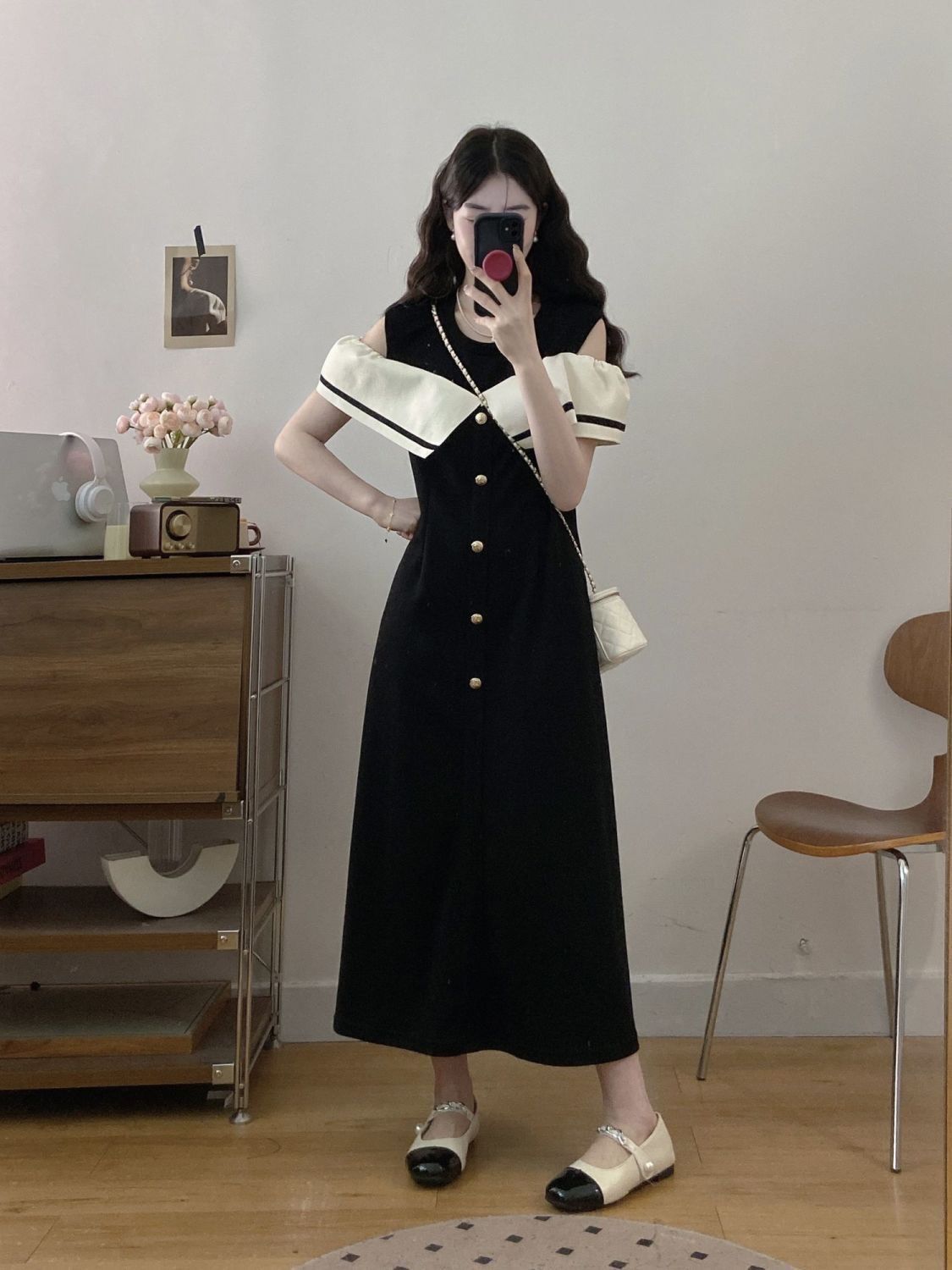 Plus Size Fat mm Korean Style Elegant Ruffled Off-Shoulder Short Sleeve Dress Women's Summer Fashionable Youthful Mid-Length Dress