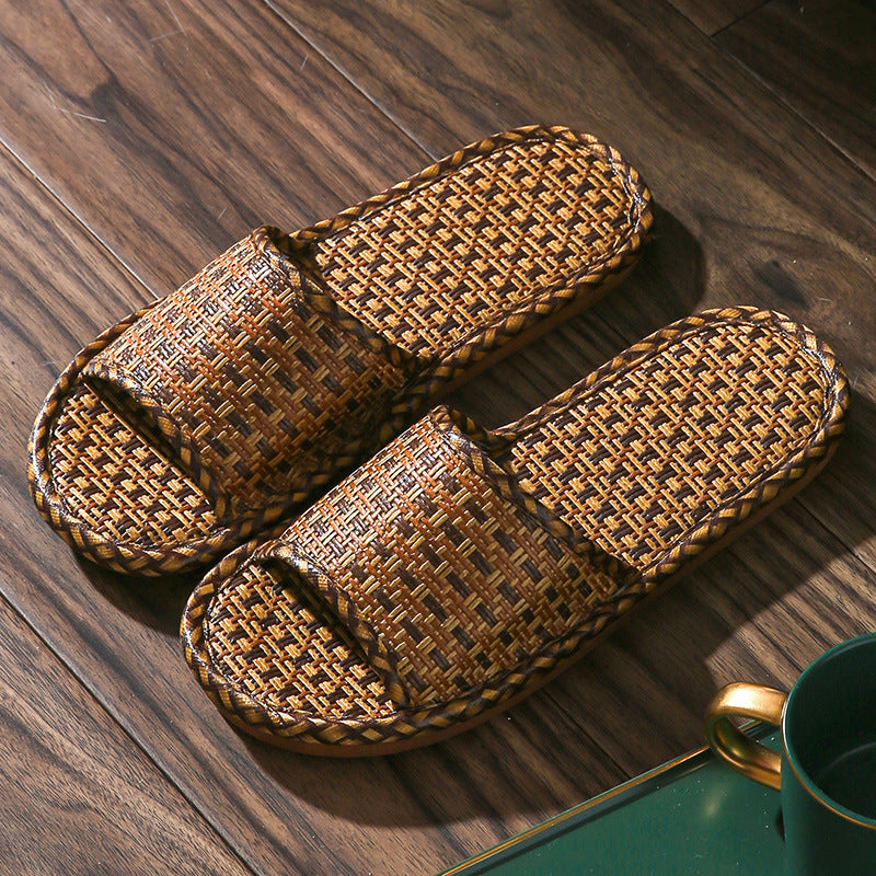 Home Rattan Grass Slippers for Women, Non-Slip Indoor Couple Slippers for Men and Women, Spring and Summer Bamboo Woven Sandals