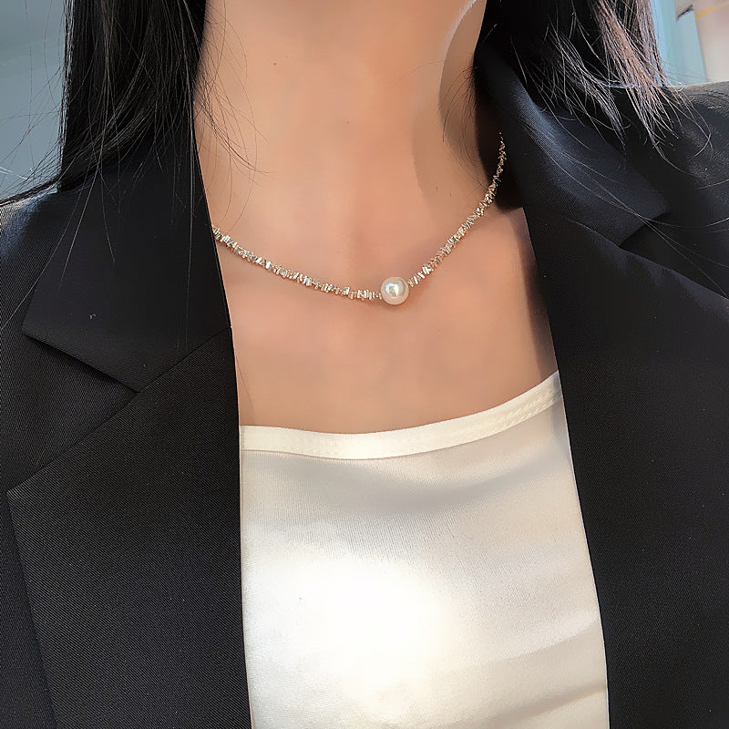 Artificial Fragmented Silver Irregular Pearl Necklace Light Luxury High-end Niche Fashion Choker Collarbone Chain Simple Accessory