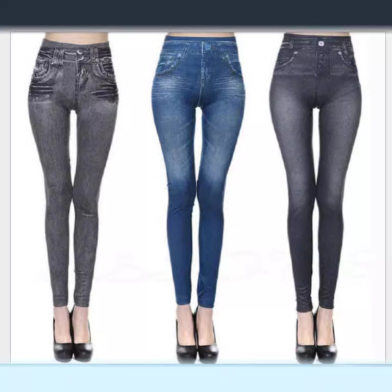 Yiwu Factory 3Color8Code tv Women's Imitation Denim Leggings Spring and Autumn High Waist Outer Wear One-piece Pants Cross-border Women's Pants