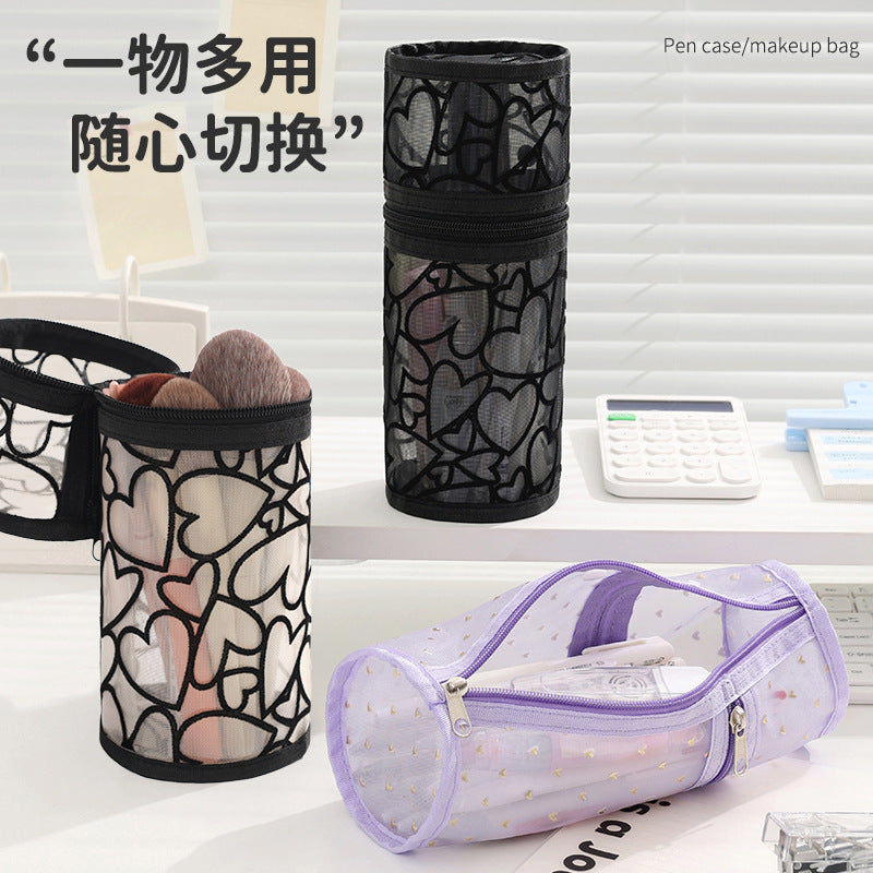 Beilian Mesh Pencil Case Vertical Transparent High-Value Stationery Box Cylindrical Student Back-to-School Season Pen Holder Bag Wholesale http://detail.1688.com/offer/954056083670.html