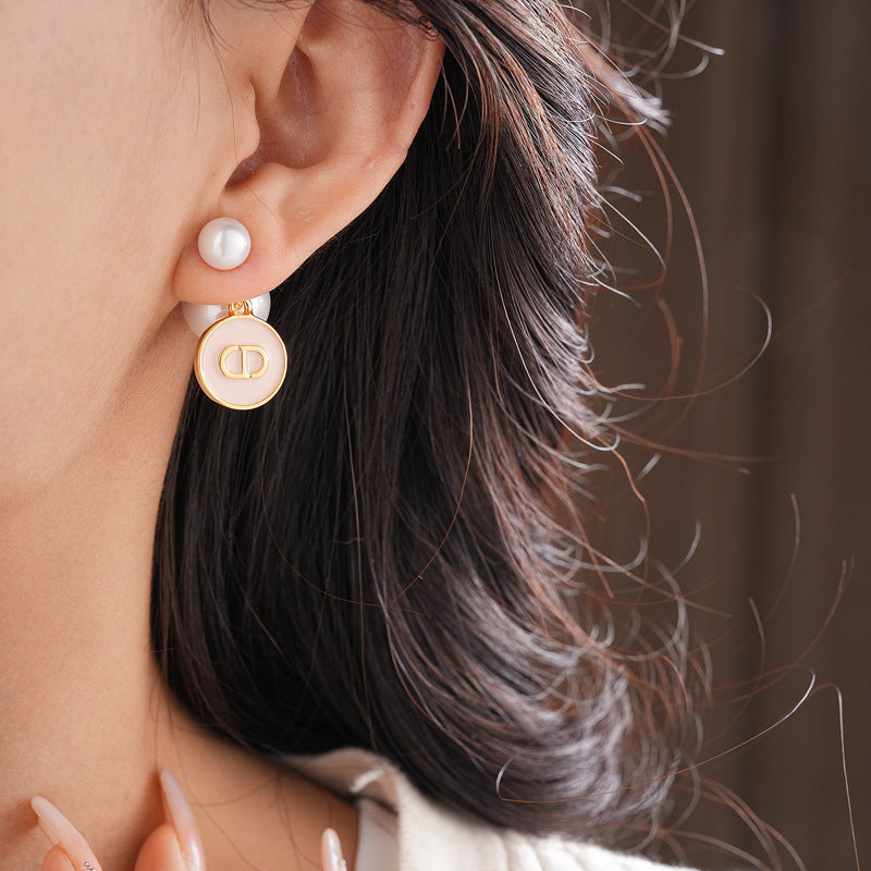 Real Gold Plated Silver Needle Oil Drop Pearl Earrings Versatile High-End Two-Way Wear Earrings French Retro Light Luxury Ear Jewelry