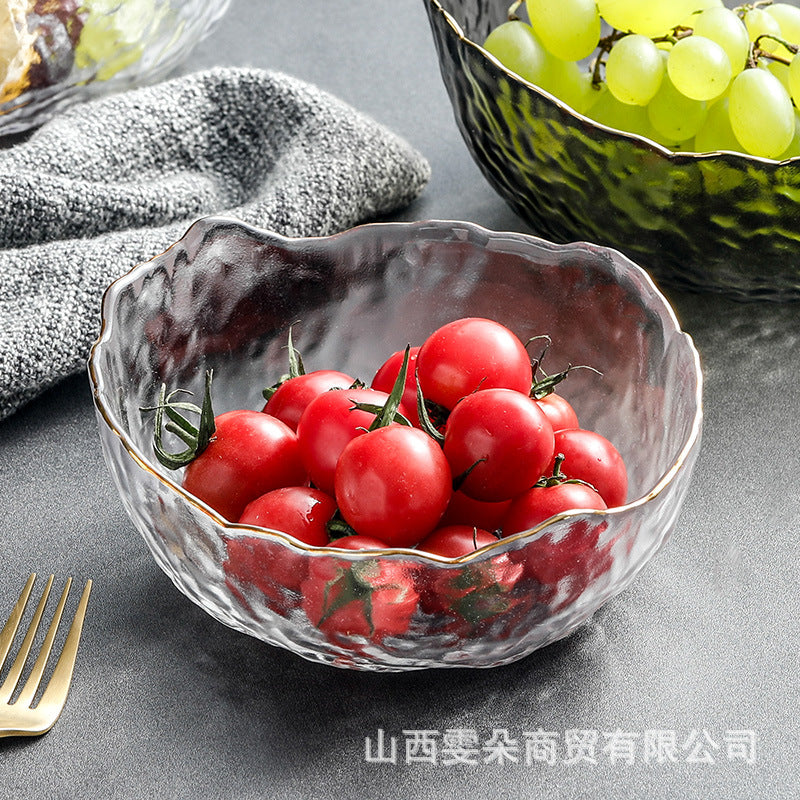 Japanese Style Glass Bowl Gold Rim Salad Bowl Transparent Fruit Plate Dessert Bowl Instant Noodle Bowl Rice Bowl Tableware Household Snack Bowl