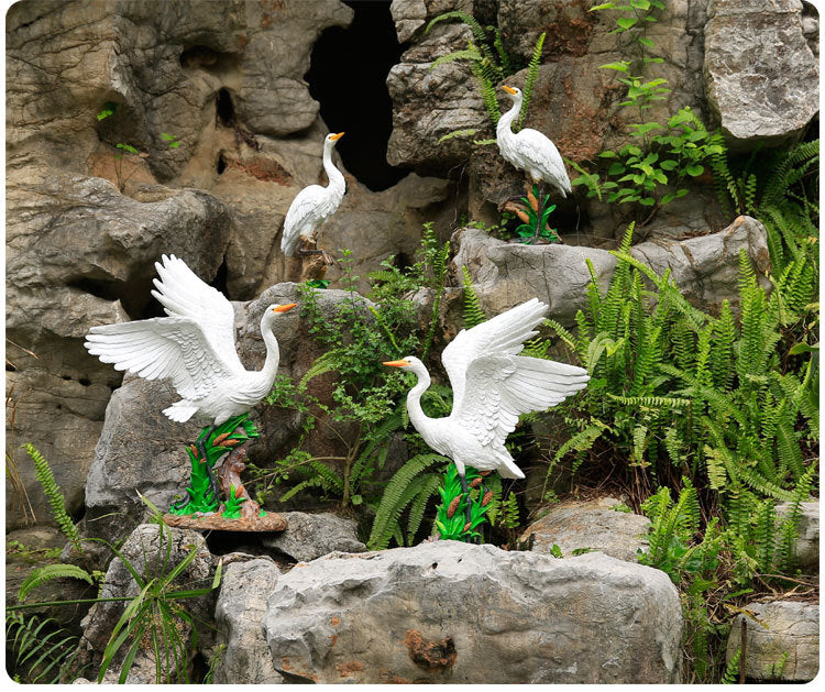 Outdoor Garden Imitation White Egret Fiberglass Ornament Home Courtyard Pool Rockery Resin Sculpture Floor Decoration