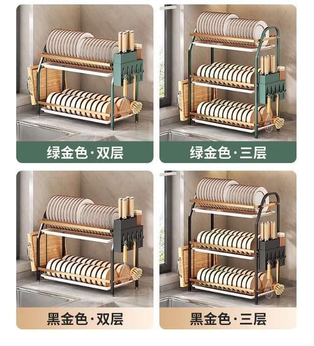 Cross-Border Kitchen Storage Rack Multi-Functional Bowl Dish Plate Knife Rack Chopstick Organizer Household Countertop Multi-Layer Draining Rack
